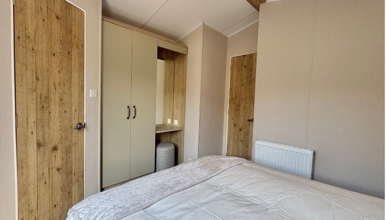 A very nice bedroom inside a static caravan